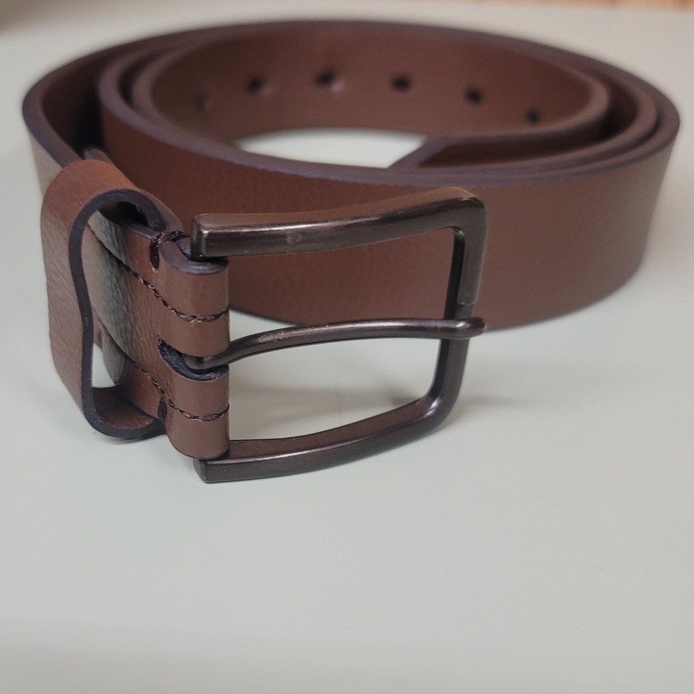 Goodfellow & Co Mens Brown Leather Belt XL‎ Gunmetal Buckle Pebbled Texture